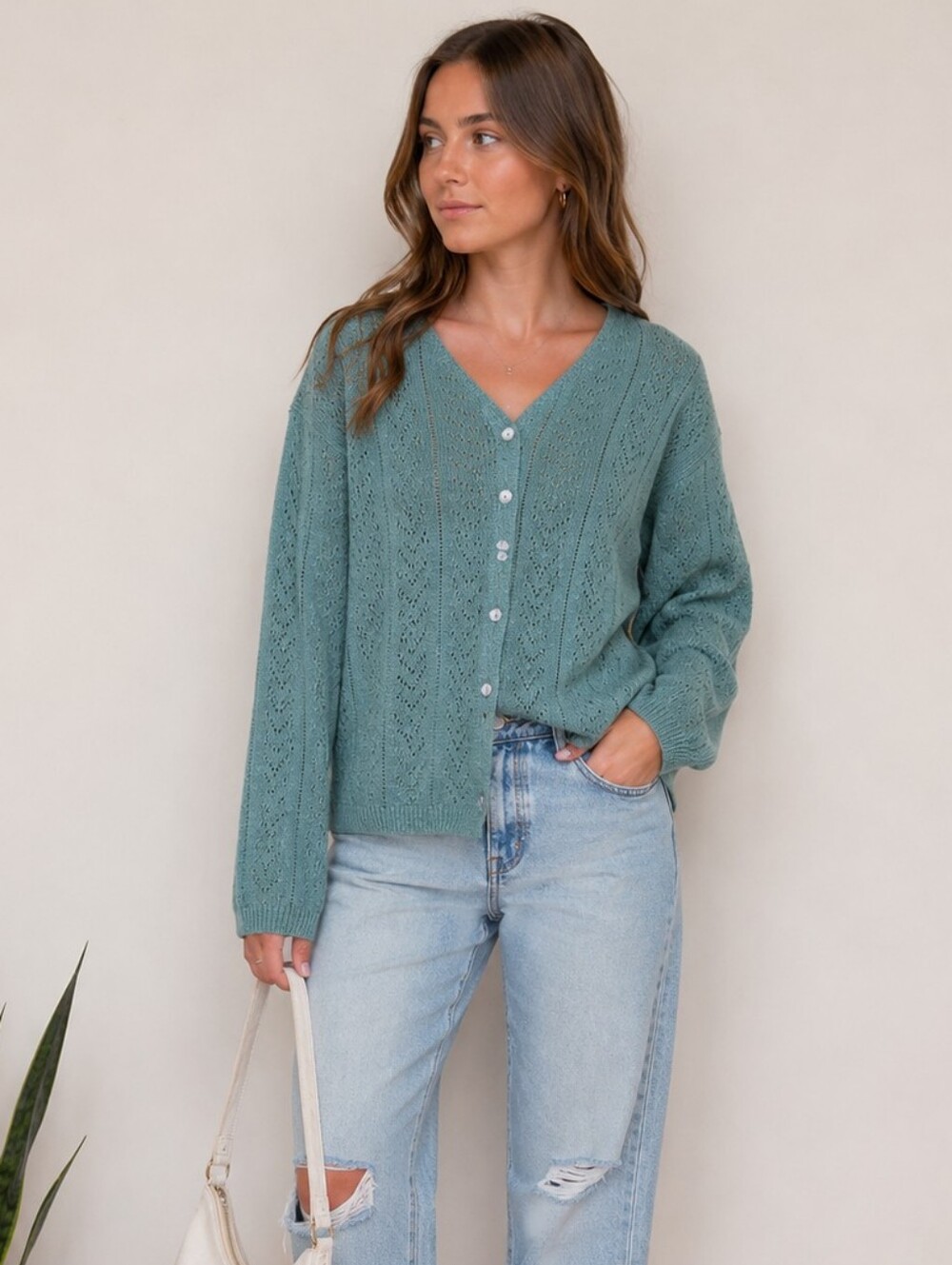 Vintage Teal Heart Knit Cardigan